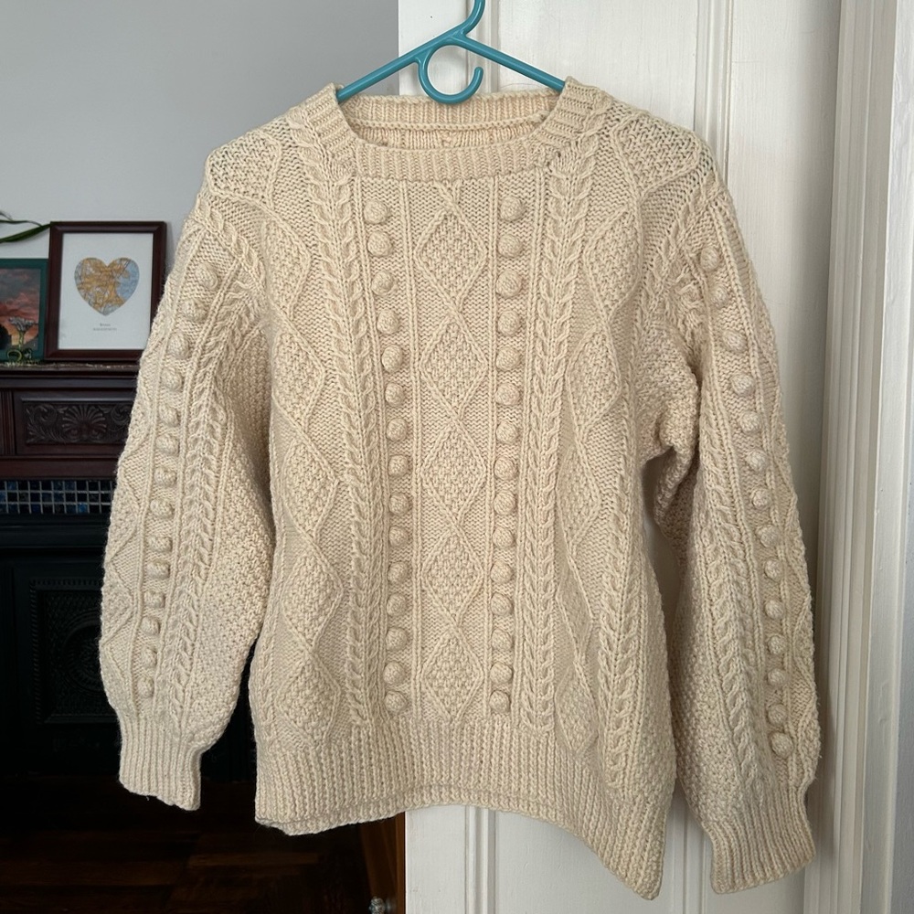Hand Knitted Cream Wool Sweater